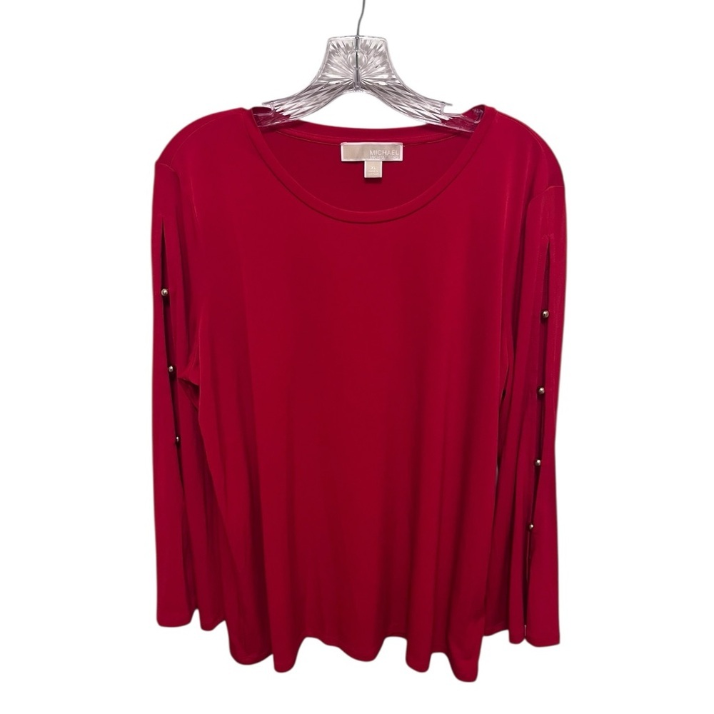 Michael Kors Red Long Sleeve Top with Cold Shoulder/Arm Button Accents. NWOT